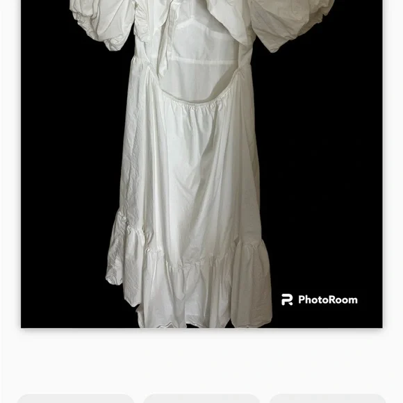 Puff sleeve cotton white dress size large open tied back - Picture 3 of 7